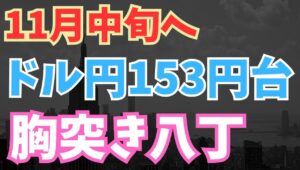 【2025年11月10日】11月中旬へ  ドル円153円台  胸突き八丁   富士山の登山では頂上までの八丁の険しい登り　転じて上げ相場が下げに転じかねない売買が交錯する局面のこと